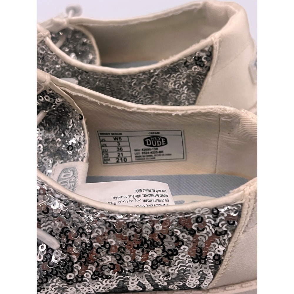 Hey Dude Wendy Sequin Cream Silver Sequin Slip On Shoes Size 5 - Picture 6 of 7
